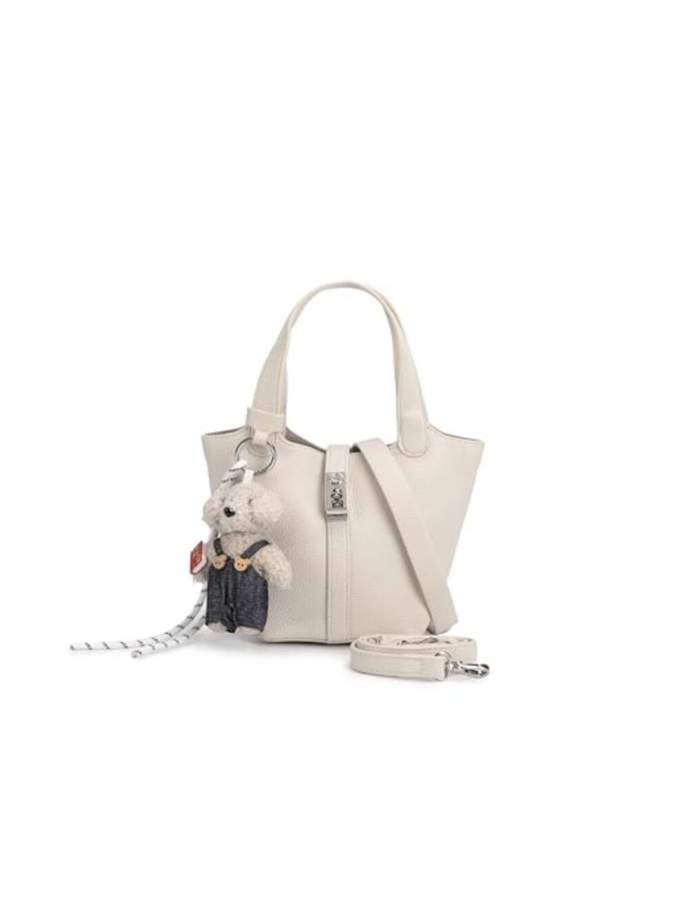 PU Leather Bucket Bag with Top Handle & Detachable Wallet